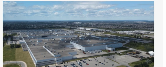 Aerial view of Stellantis Brampton Assembly Plant in Ontario