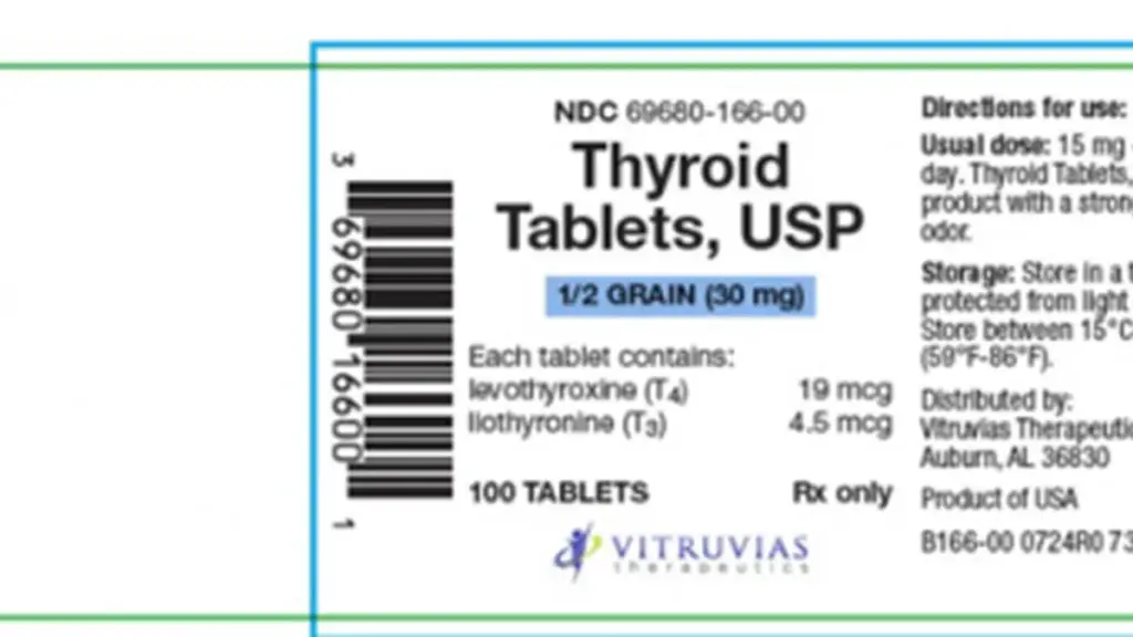 Vitruvias Thyroid Tablets USP 30 mg product label associated with recalled lot 504950