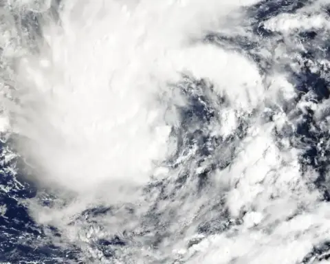 Satellite view of Hurricane Nolo south of Hawaii over the Pacific Ocean