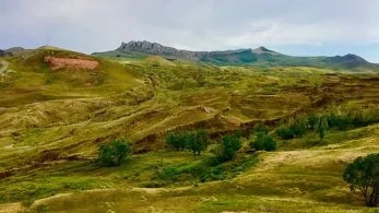 Landscape view of the Durupinar formation area in eastern Turkey with rugged terrain visible.