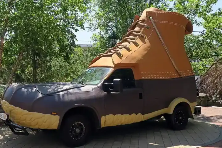 The famous giant bootmobile parked outside the L.L.Bean flagship retail campus in Freeport, Maine.