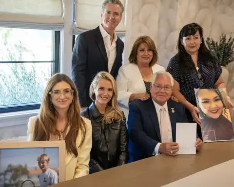 California Governor Gavin Newsom with officials and family members during Braun’s Law signing event