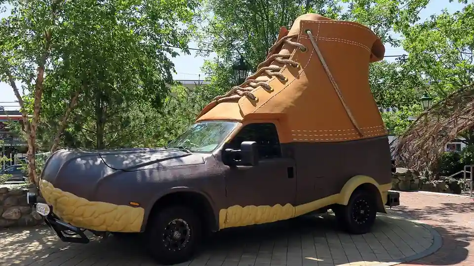 The famous giant bootmobile parked outside the L.L.Bean flagship retail campus in Freeport, Maine.