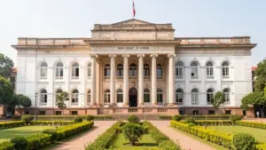 Exterior view of a High Court judicial headquarters building in India.
