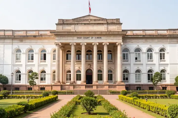 Exterior view of a High Court judicial headquarters building in India.