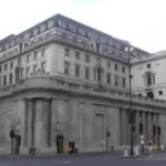 Exterior of the Bank of England building on Threadneedle Street in London