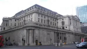 Exterior of the Bank of England building on Threadneedle Street in London