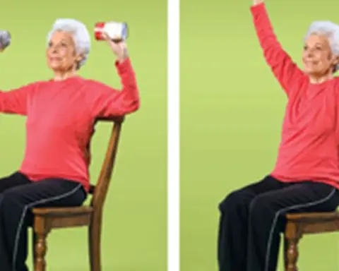 Older adult performing a simple strength exercise at home