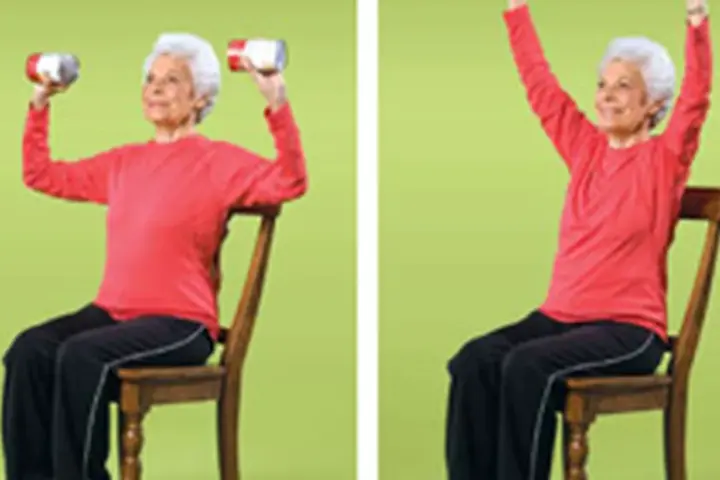 Older adult performing a simple strength exercise at home