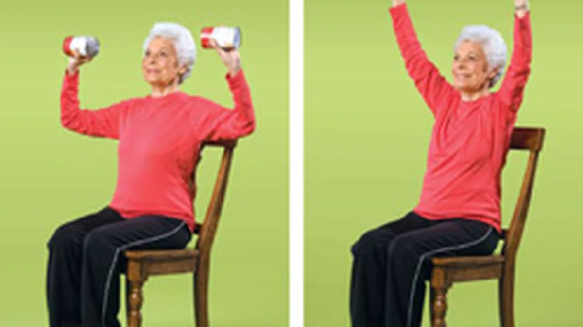 Older adult performing a simple strength exercise at home
