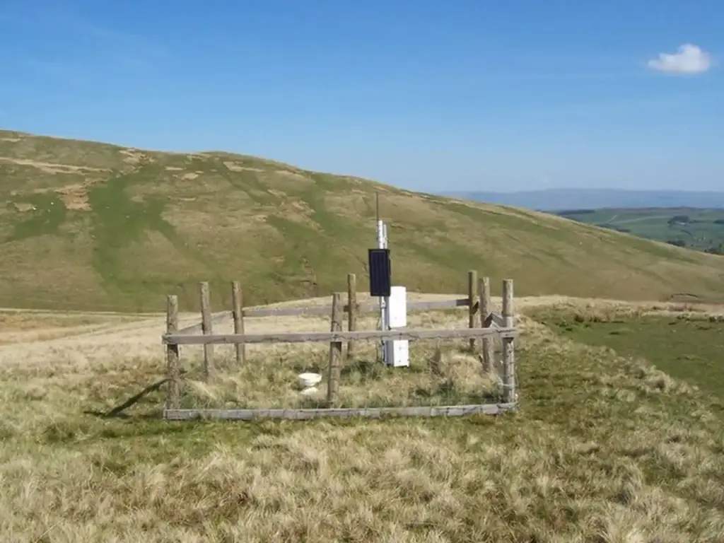 An automatic rain gauge on the Howgill Fells in northern England, as cooler wet weather returns to the UK this week.