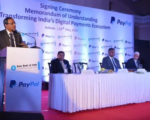 B. Sriram speaking at the SBI-PayPal digital payment ecosystem agreement signing ceremony in Kolkata, representing India's evolving payments landscape.