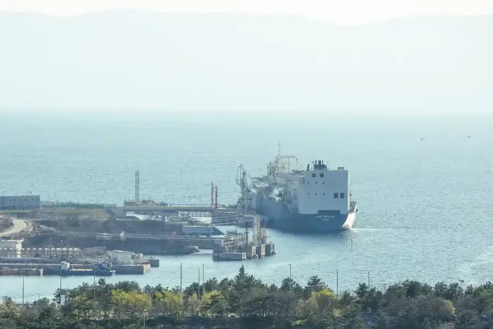 Large oil and gas tanker underway on open water