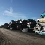 Cars awaiting shredding in a recycling yard, representing the vehicle recycling infrastructure behind India's EPR circular economy shift.