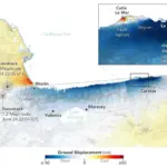 Satellite view of ground displacement near Caracas after the June 2026 earthquakes in Venezuela.