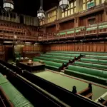 UK House of Commons chamber in Westminster where MPs debate and vote on legislation
