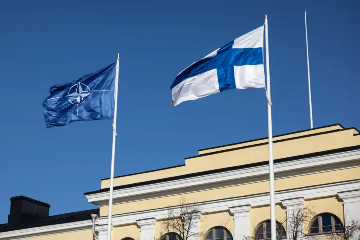 NATO military alliance flag representing the collective defense organization of 32 member nations