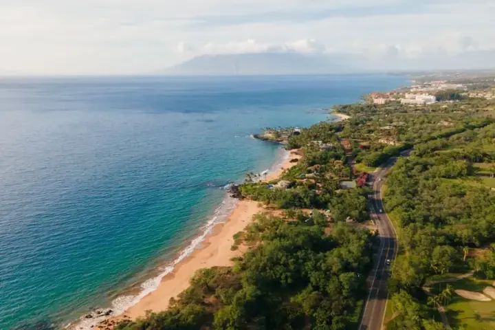 Aerial view of Maui Hawaii coastline representing post-flood landscape