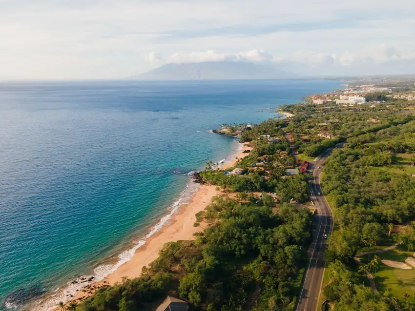 Aerial view of Maui Hawaii coastline representing post-flood landscape