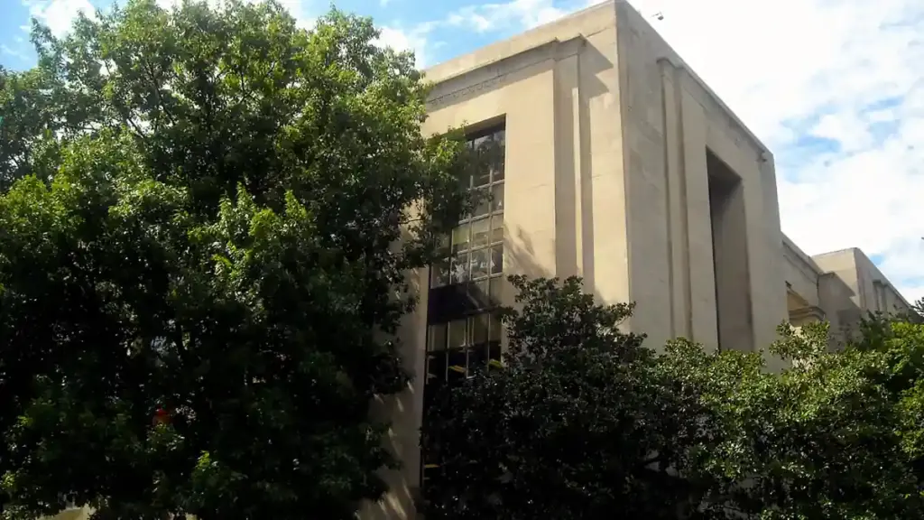 Exterior view of the federal headquarters building housing the Social Security Administration in Washington, D.C.