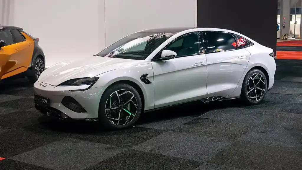 Chinese electric car displayed outdoors