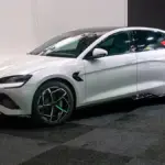Chinese electric car displayed outdoors