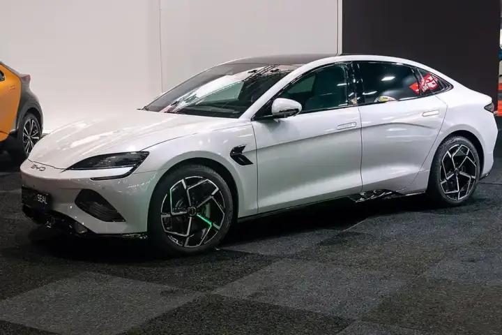 Chinese electric car displayed outdoors