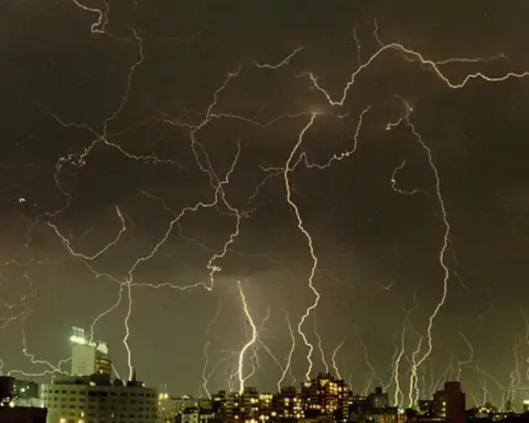 A thunderstorm over Sydney, Australia.