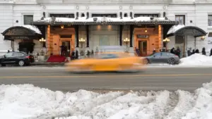 The exterior of The Plaza Hotel on Fifth Avenue in New York City.