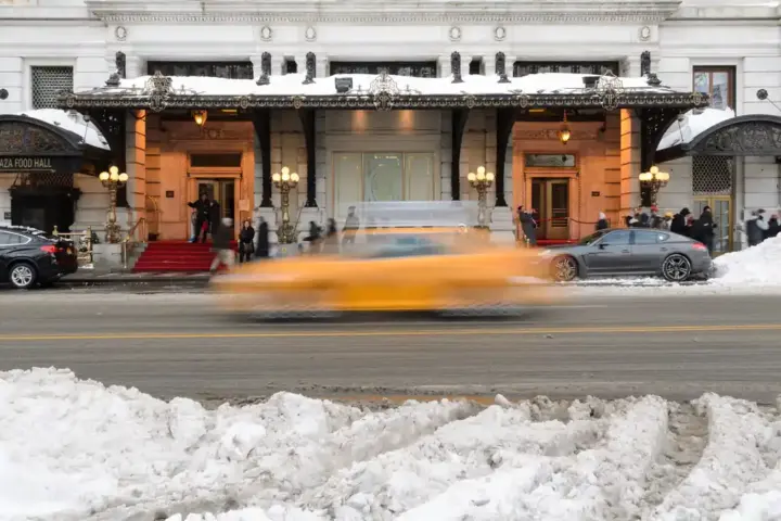 The exterior of The Plaza Hotel on Fifth Avenue in New York City.