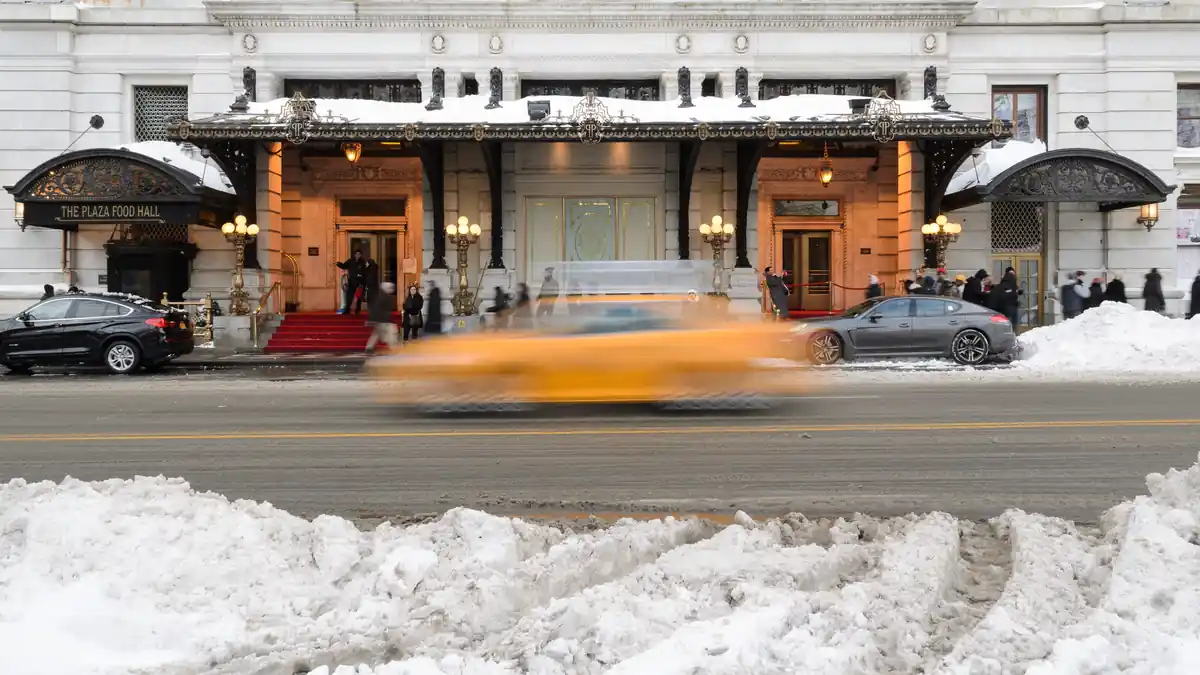 The exterior of The Plaza Hotel on Fifth Avenue in New York City.