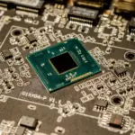 Close-up of a computer microchip on a circuit board