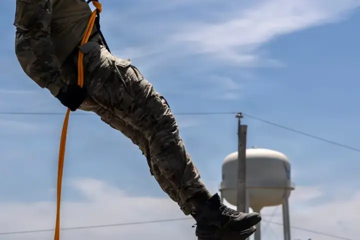 U.S. Air Force Tactical Air Control Party airman rappelling during training at Joint Base San Antonio–Camp Bullis.