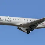 American Eagle PSA Airlines CRJ-900 aircraft on approach at Baltimore/Washington International Airport.