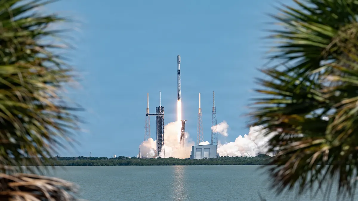 Falcon 9 rocket lifting off from Space Launch Complex 40 at Cape Canaveral Space Force Station.