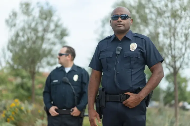 US law-enforcement officers in a public-safety setting