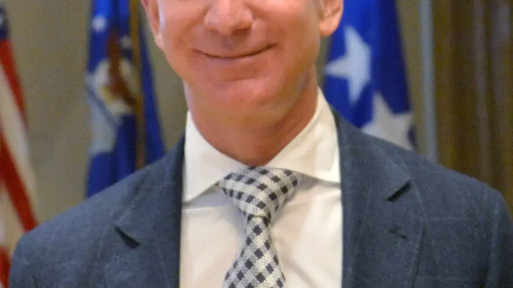 Close-up photograph of Amazon and Blue Origin founder Jeff Bezos speaking during an official policy and industry presentation.