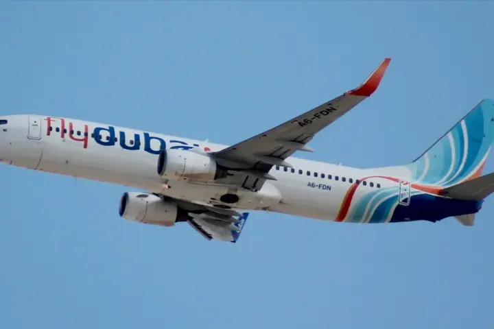Flydubai Boeing 737-800 aircraft with registration A6-FDN parked at Dubai International Airport, representing the aircraft type involved in FZ524 pilot attempted crash incident