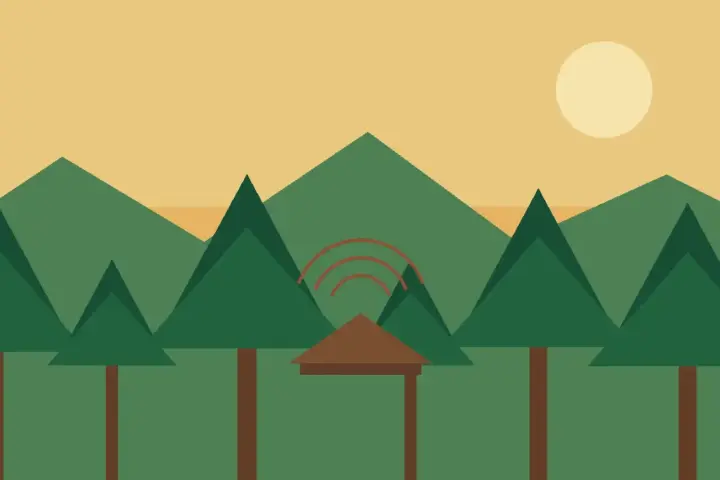 Original illustration of a forest stage with sound waves, representing the Aarey Music Festival.