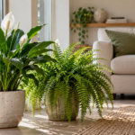 AI-generated image of houseplants in a naturally lit living room