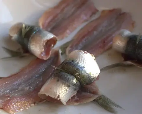 Sardines arranged on a serving plate