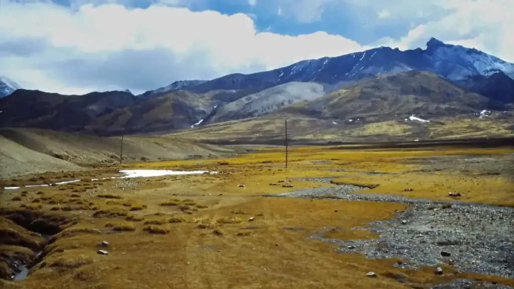 Rugged mountain terrain on the Tibetan plateau in northern Tibet near Nagqu