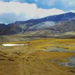 Rugged mountain terrain on the Tibetan plateau in northern Tibet near Nagqu