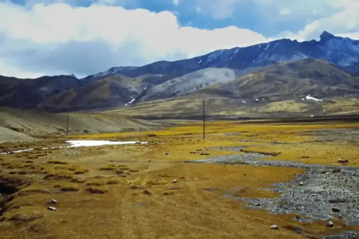 Rugged mountain terrain on the Tibetan plateau in northern Tibet near Nagqu