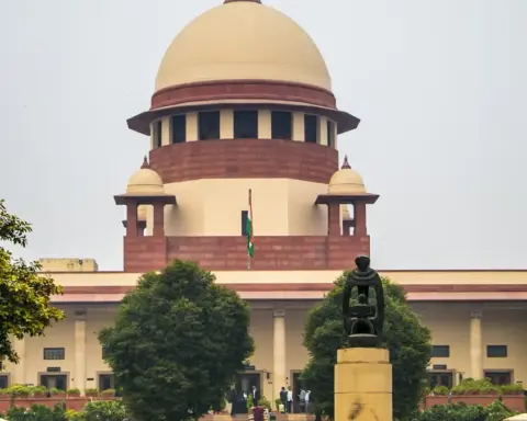 Front facade and dome of a major Indian court building in New Delhi