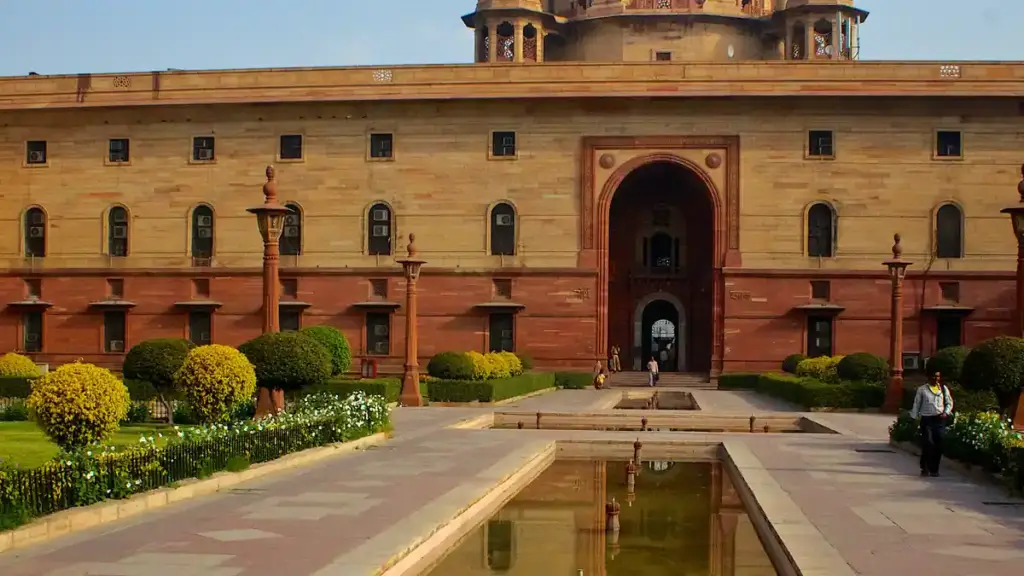 Exterior view of the North Block building of the Central Secretariat in New Delhi, housing the Ministry of Finance