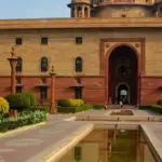 Exterior view of the North Block building of the Central Secretariat in New Delhi, housing the Ministry of Finance