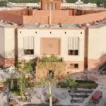 Exterior architectural view of the Parliament House building in New Delhi
