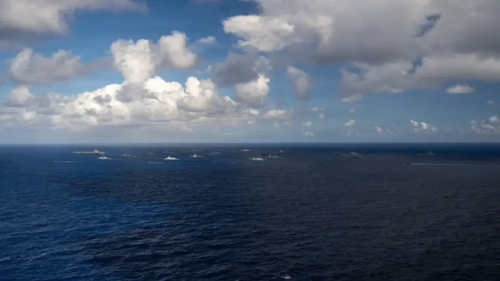 USS Theodore Roosevelt aircraft carrier leading a group sail during RIMPAC 2026