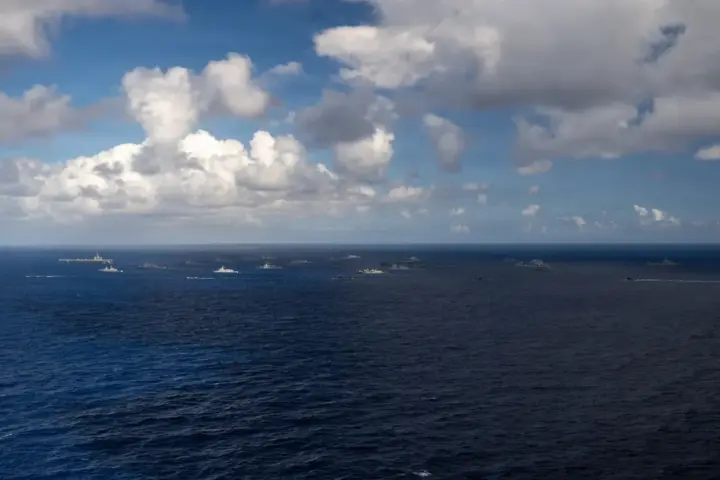 USS Theodore Roosevelt aircraft carrier leading a group sail during RIMPAC 2026